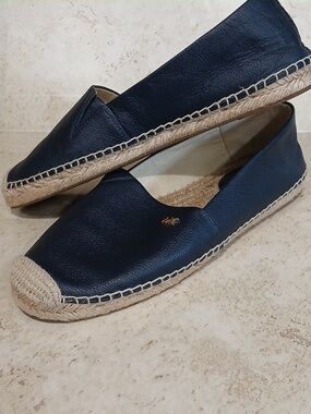 Michael Kors Kendrick Navy Leather Espadrille Flats with Gold MK Accent Sz 9m